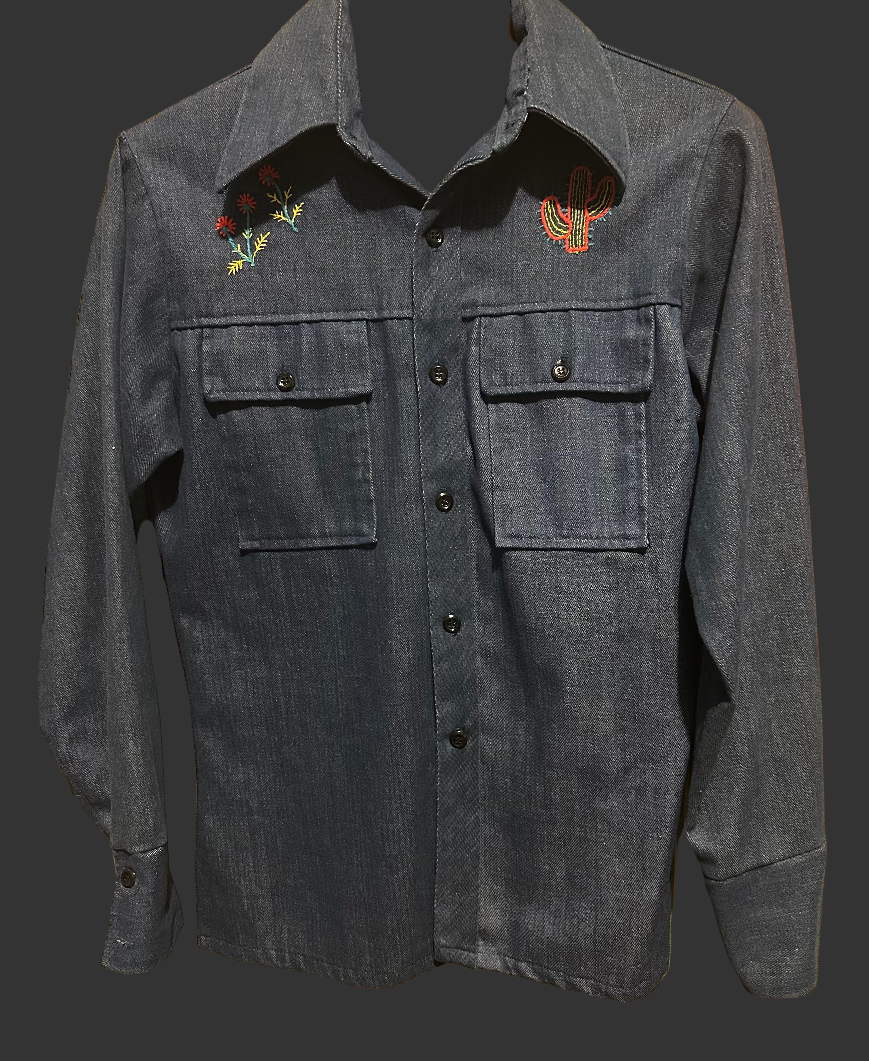 Vintage Denim Blend Button-up w/ hand-stitched embroidery