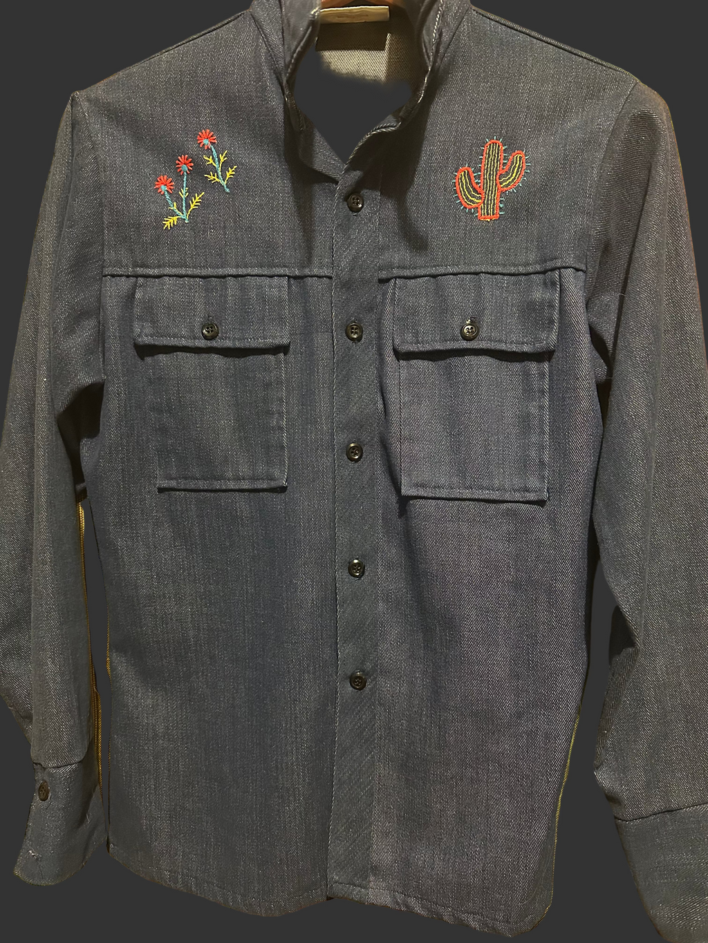 Vintage Denim Blend Button-up w/ hand-stitched embroidery