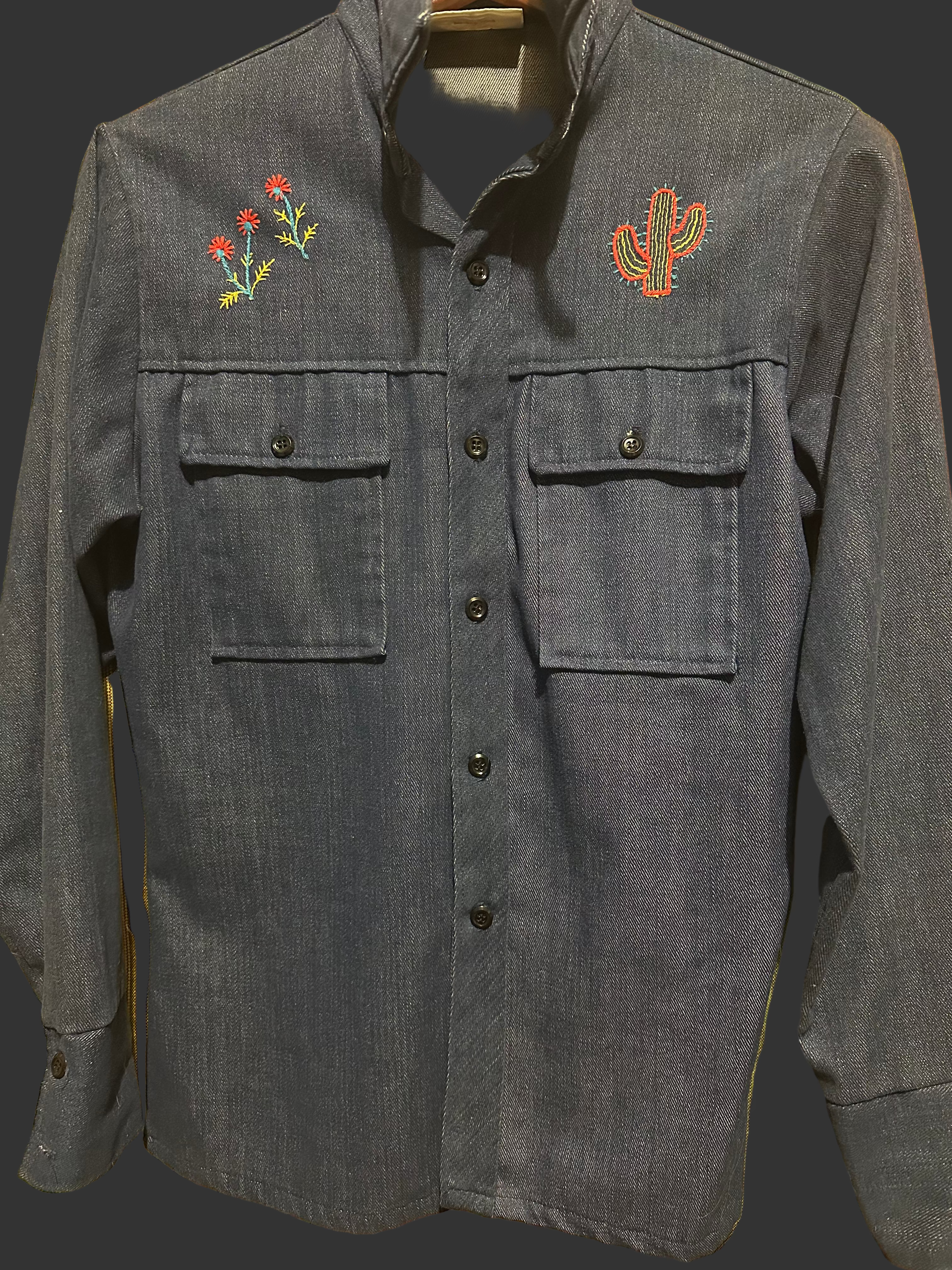 Vintage Denim Blend Button-up w/ hand-stitched embroidery