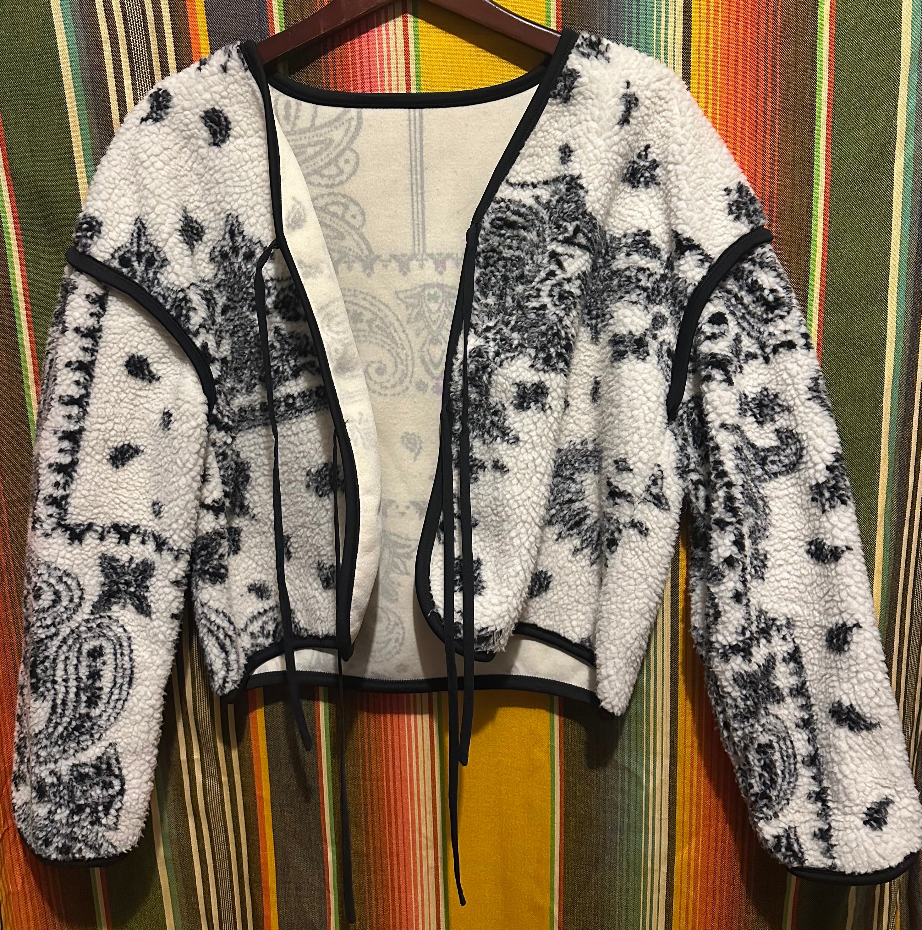 Fleece Tie-Front Sweater Jacket, Paisley