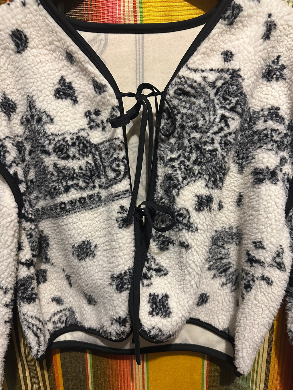 Fleece Tie-Front Sweater Jacket, Paisley