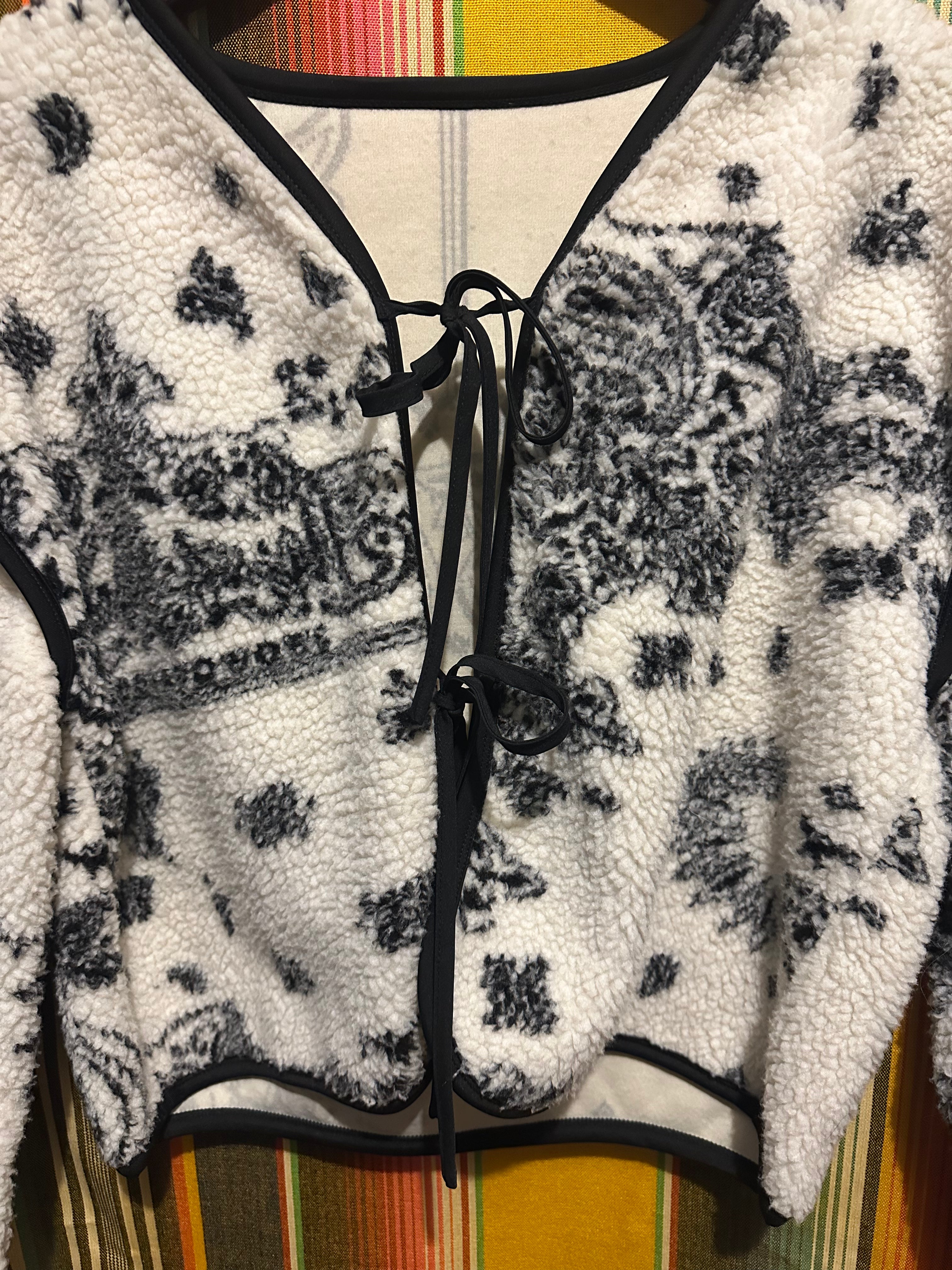 Fleece Tie-Front Sweater Jacket, Paisley