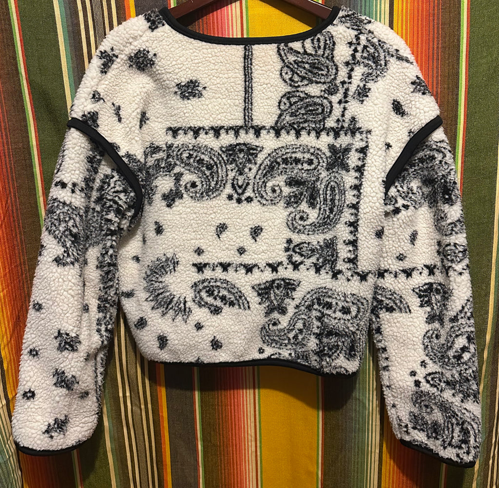 Fleece Tie-Front Sweater Jacket, Paisley