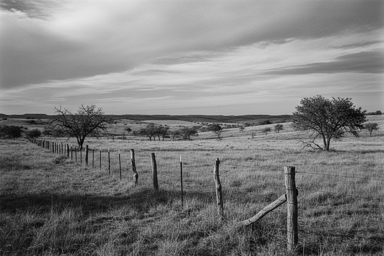 black and white photo of texas countryside